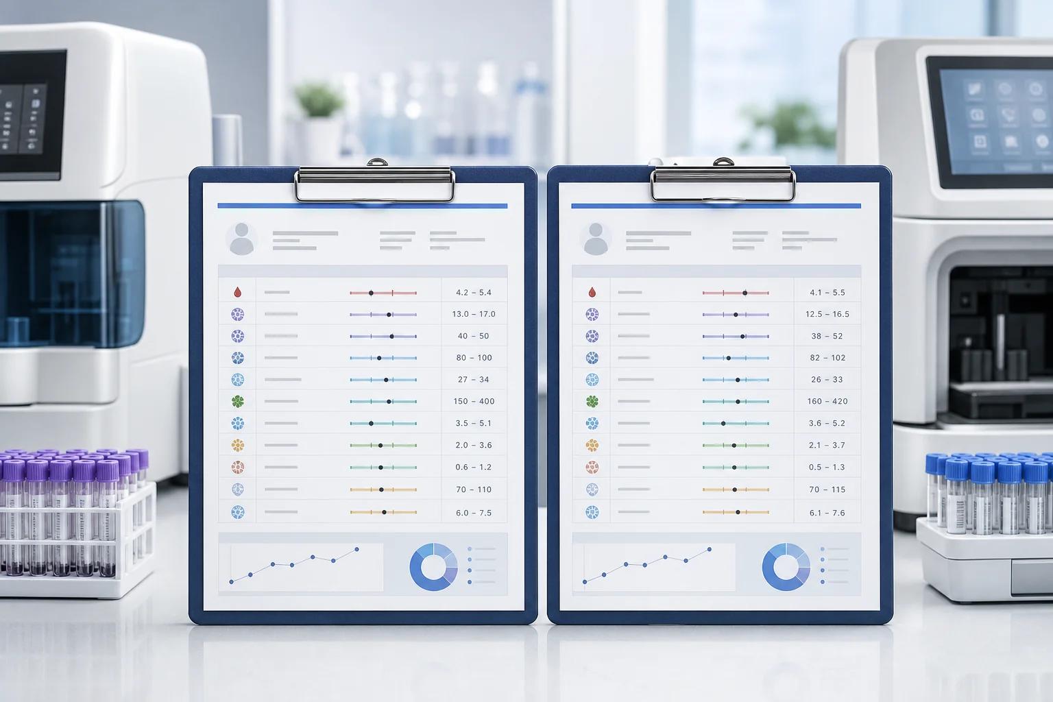 Разные нормы в разных лабораториях — два бланка результатов